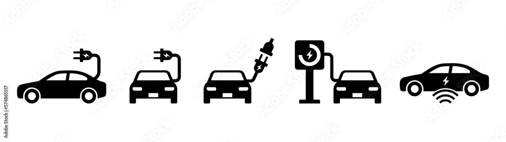 Electric vehicle charging icon set. Solid style black color icons. Electric vehicle charging icon set. Solid style black color icons.