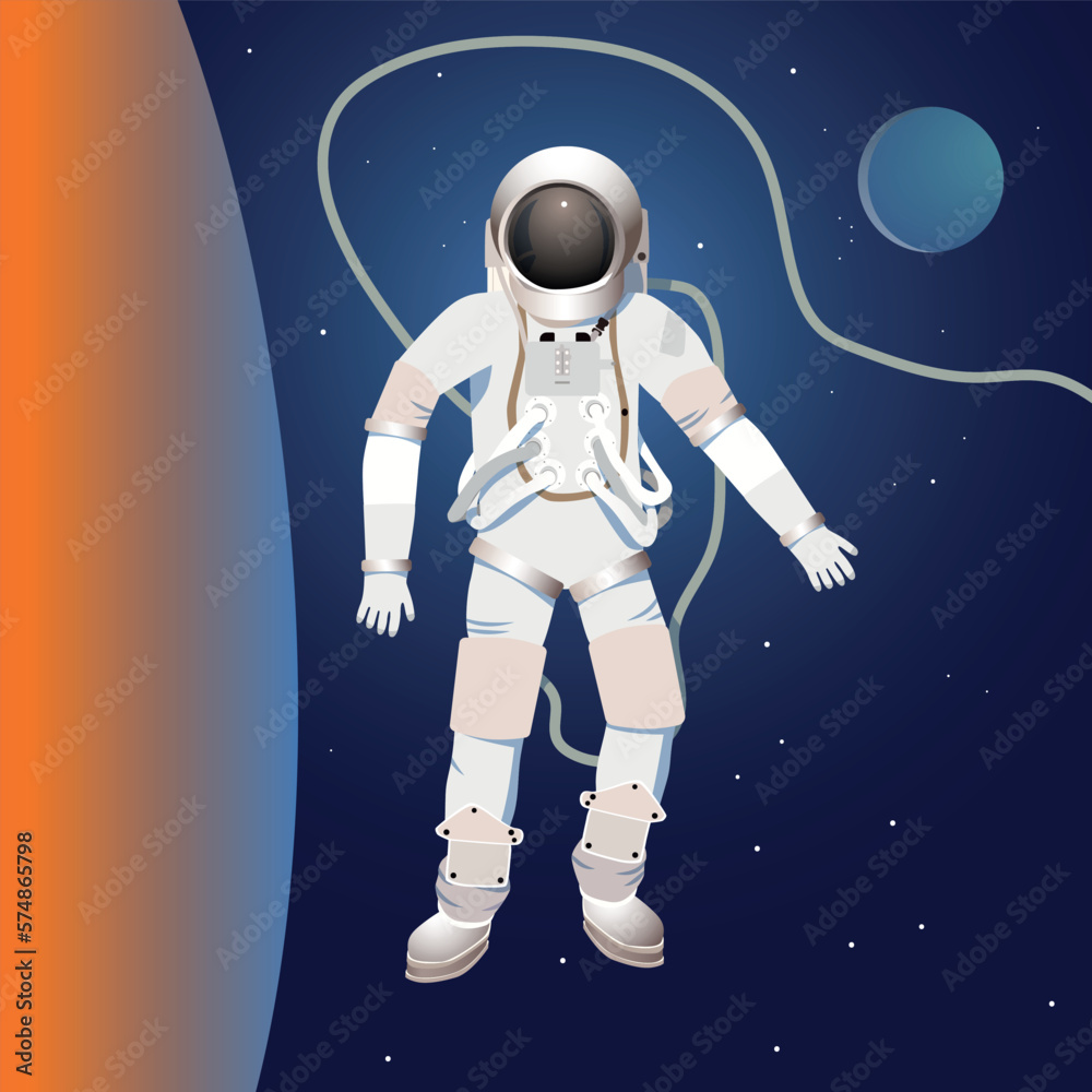 An astronaut in open space on the background of the captivity. Vector.