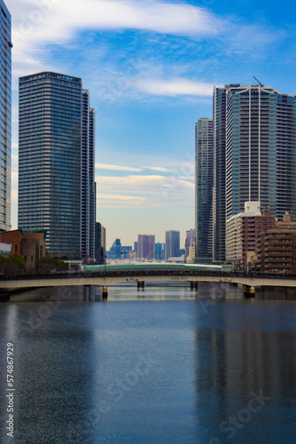 city river and skyscrapers  