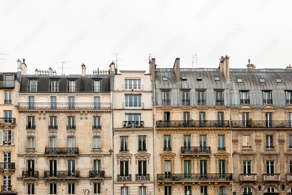 Buildings in Paris, France near the Seine River in Winter