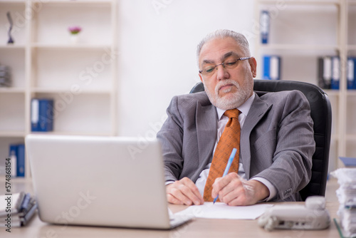 Old male employee working in the office