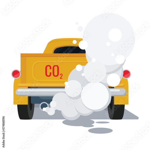 Smoke from car exhaust pipes pollute the environment, vector illustration and flat design.