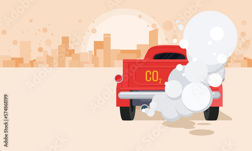 Smoke from car exhaust pipes pollute the environment, vector illustration and flat design.