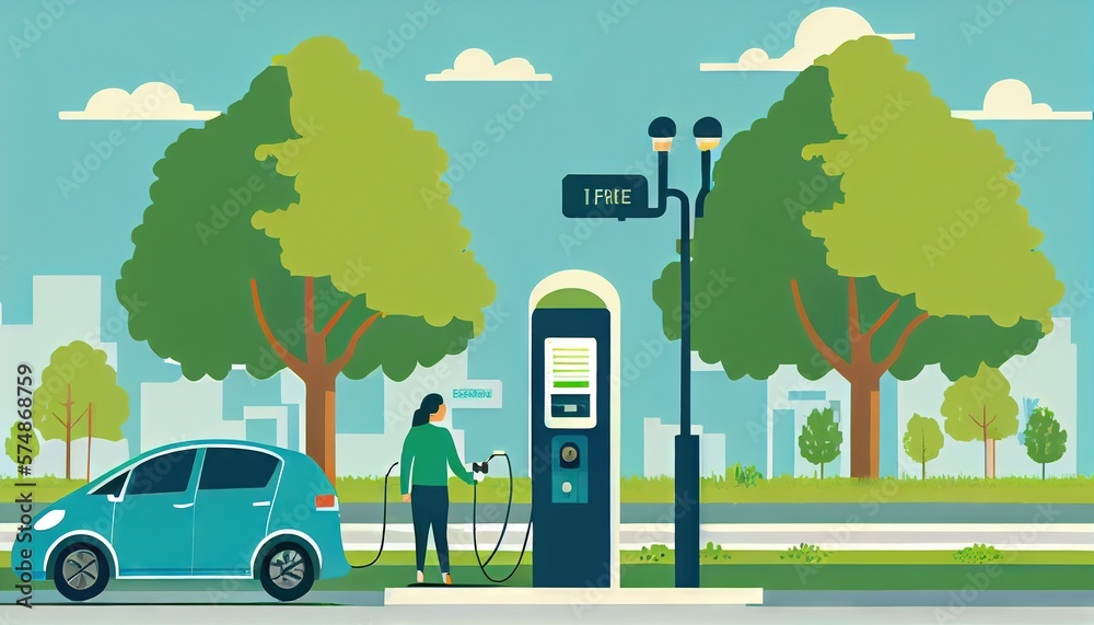 Electric car charging station. Charging the car. Electromobility