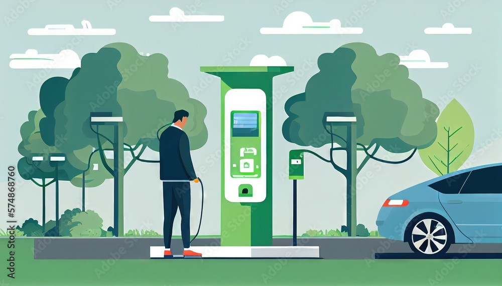 Electric car charging station. Charging the car. Electromobility