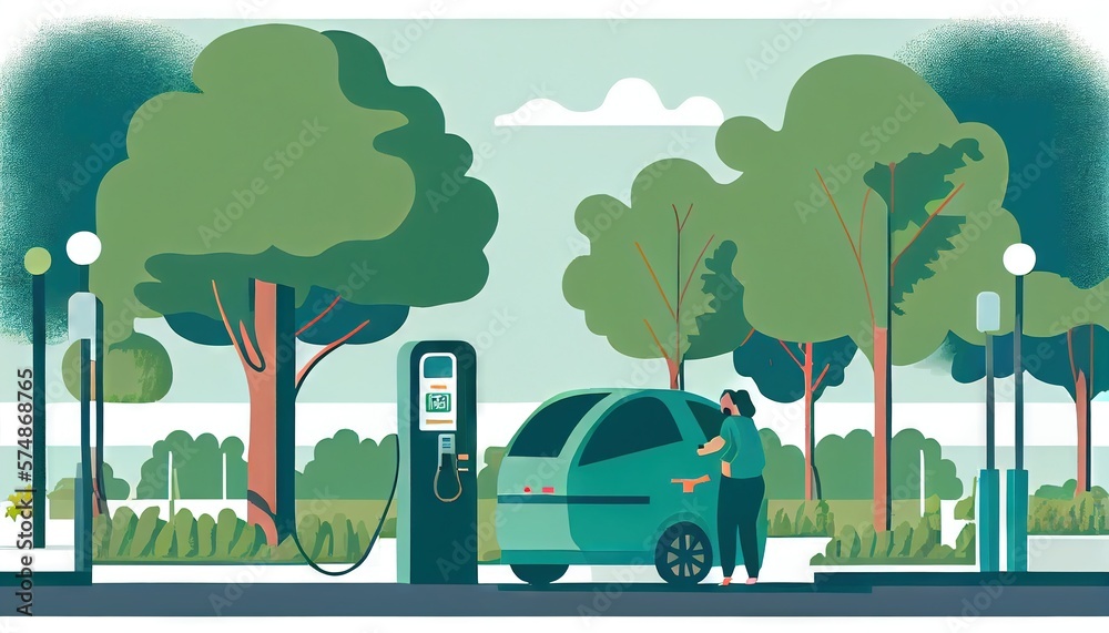 Electric car charging station. Charging the car. Electromobility