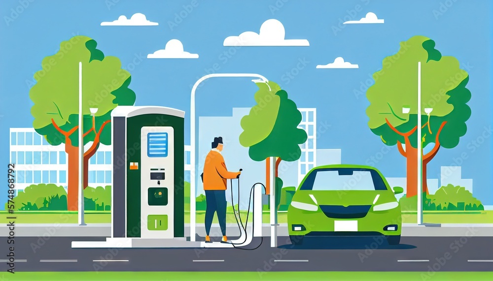 Electric car charging station. Charging the car. Electromobility