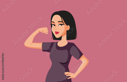 Strong Woman Feeling Confident and Cool Vector Illustration. Powerful fit girl showing her flexed arm empowering image 