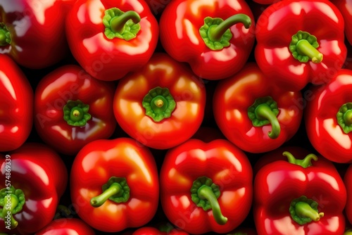 Foto Closeup of a crate of sweet red bell capsicum peppers, generative ai