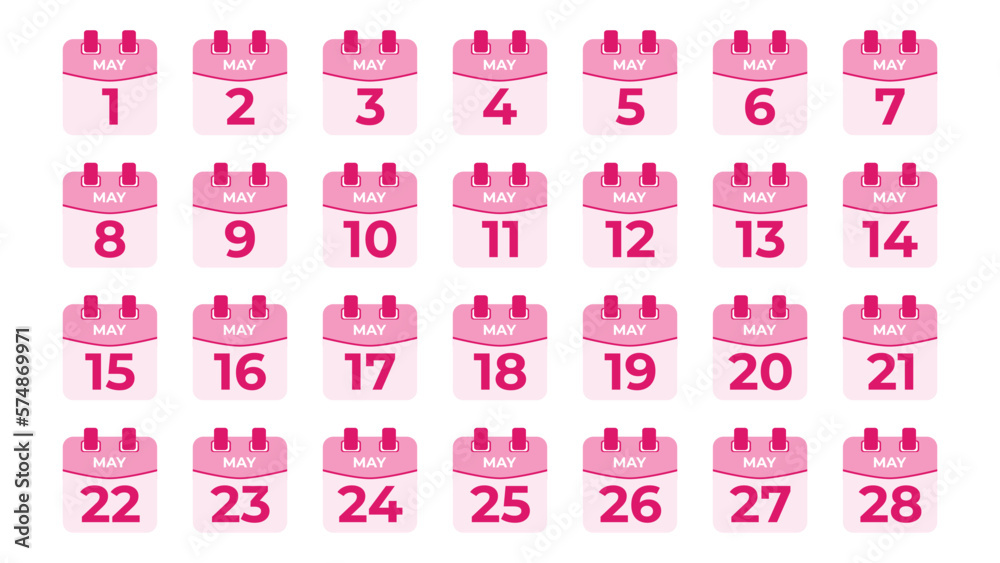 May flat daily spiral calendar icons set, date vector image in matching color scheme. Suitable and perfect for design material, such as event or reminder. The best editable graphic resources. May flat daily spiral calendar icons set, date vector image in matching color scheme. Suitable and perfect for design material, such as event or reminder. The best editable graphic resources.