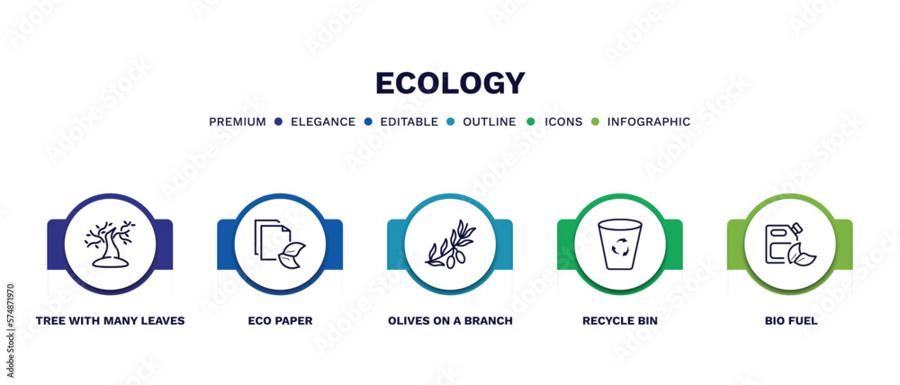 set of ecology thin line icons. ecology outline icons with infographic template. linear icons such as tree with many leaves, eco paper, olives on a branch, recycle bin, bio fuel vector. set of ecology thin line icons. ecology outline icons with infographic template. linear icons such as tree with many leaves, eco paper, olives on a branch, recycle bin, bio fuel vector.