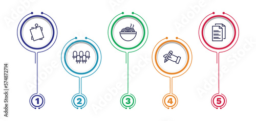 set of education thin line icons. education outline icons with infographic template. linear icons such as sticky note, mie, folded written paper, grandstand, write by hand vector.