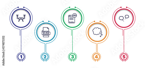 set of artificial intellegence thin line icons. artificial intellegence outline icons with infographic template. linear icons such as drone, page views, chat, xlsx, thought vector.