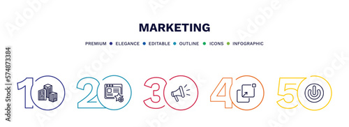 set of marketing thin line icons. marketing outline icons with infographic template. linear icons such as enterprise, favorite web, promote, pop up, on vector.