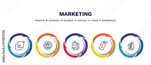 set of marketing thin line icons. marketing outline icons with infographic template. linear icons such as pop up, ad blocker, online store, price, online marketing vector.