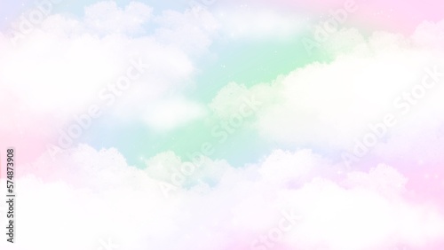 Cute pastel sky with clouds and little star hand drawn background