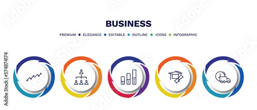 set of business thin line icons. business outline icons with infographic template. linear icons such as lines, hierarchy structure, ranking factor, graduation ceremony, logistic vector.