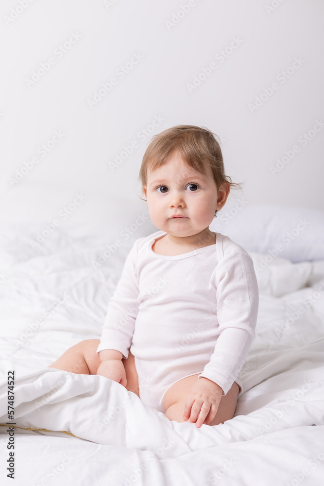 adorable baby in white shirt and diaper on blanket, card, banner, space for text adorable baby in white shirt and diaper on blanket, card, banner, space for text