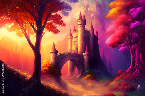 Fairy Tale Castle with Tree - Generative AI