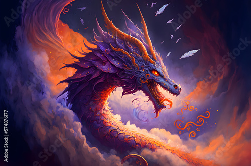 Swirl Dragon Illustration - Generative AI
