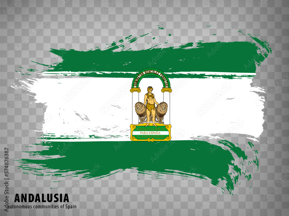 Flag of Andalusia brush strokes. Flag Autonomous Community Andalusia and Leon  with title  on transparent background for your web site design, logo, app, UI. Kingdom of Spain. Stock vector.  EPS10.
 - obrazy, fototapety, plakaty 