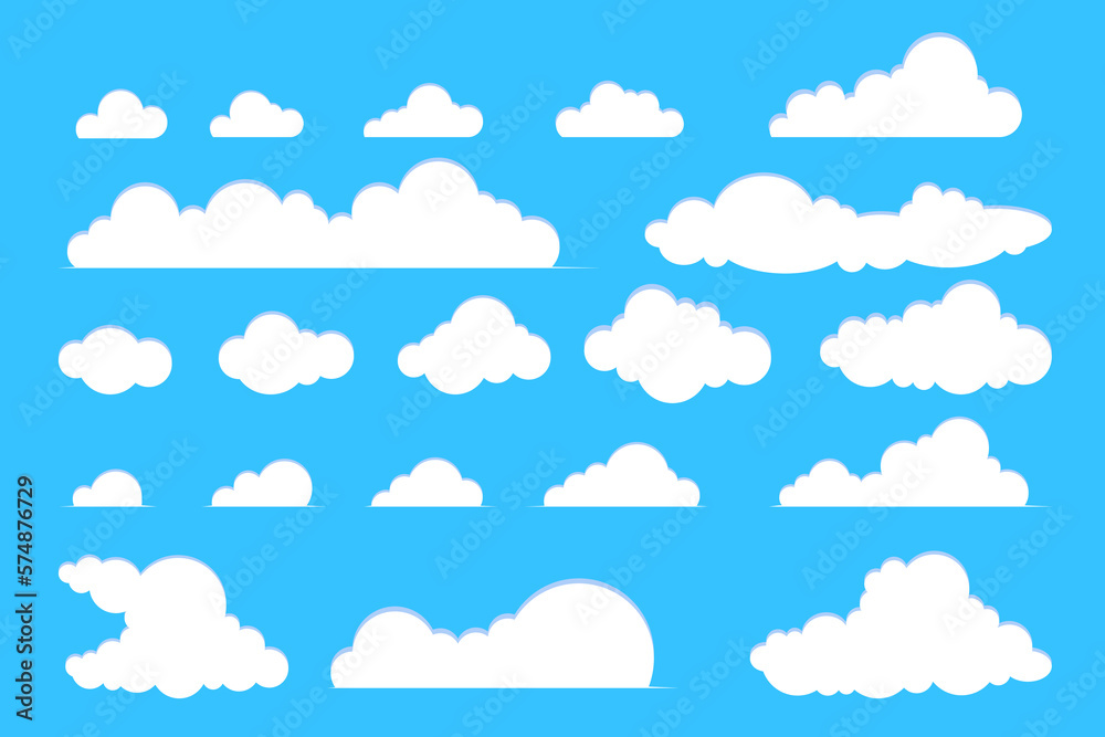 Vector Collection of Flat White Clouds of Different Shapes and Sizes ...