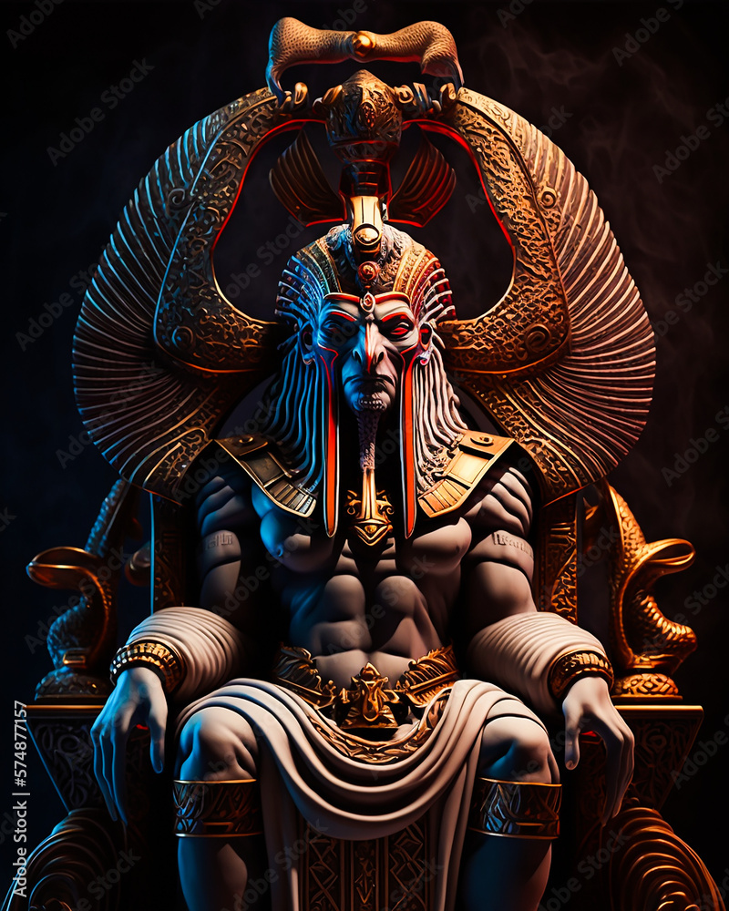 Egyptian pharaoh Alien Beaky God king on Throne wearing full Golden ...