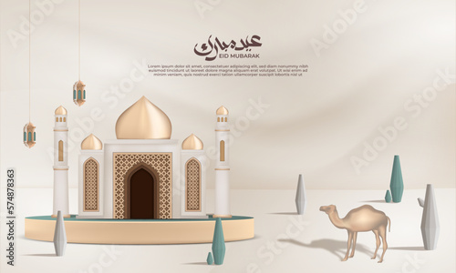 Realistic ramadan background with, lantern, mosque for banner, greeting card