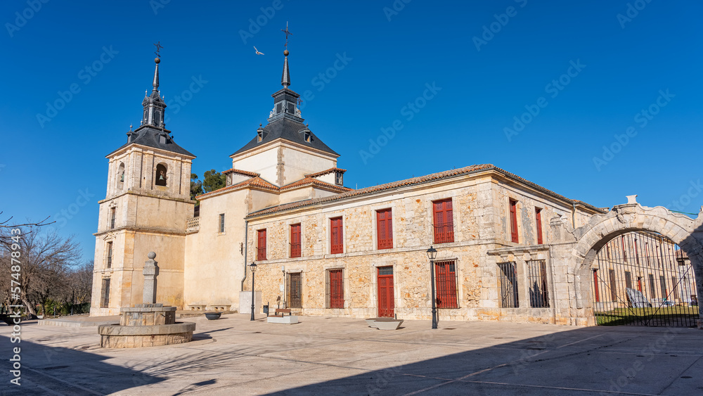 Palace, church and monumental complex of the tourist city of Nuevo Baztan in Madrid.