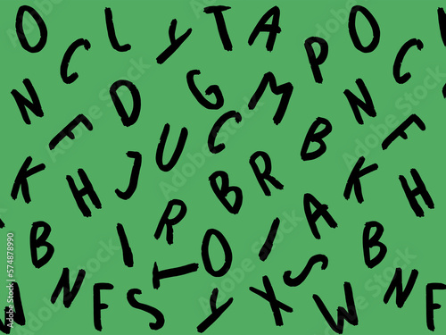 template with the image of keyboard symbols. set of letters. Surface template. green background. Horizontal image.