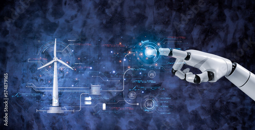 AI Machine learning, hand fo robot touching on big data network connection background, Energy, Science and artificial intellingence technology, innovation and futuristic.