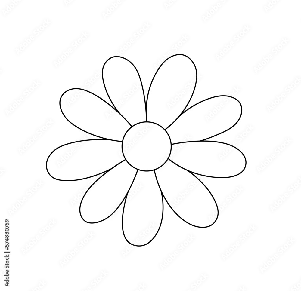 Vector isolated one single simplest camomile flower with round center ...
