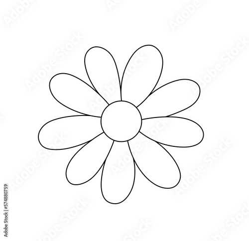Vector isolated one single simplest camomile flower with round center and petals colorless black and white contour line easy drawing