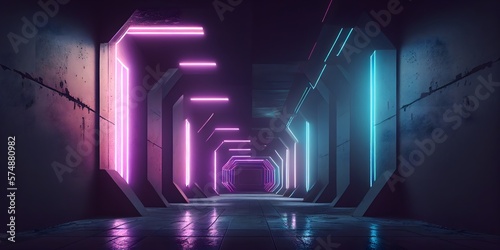 Illustration of a futuristic sci fi dark room,Created using generative AI tools