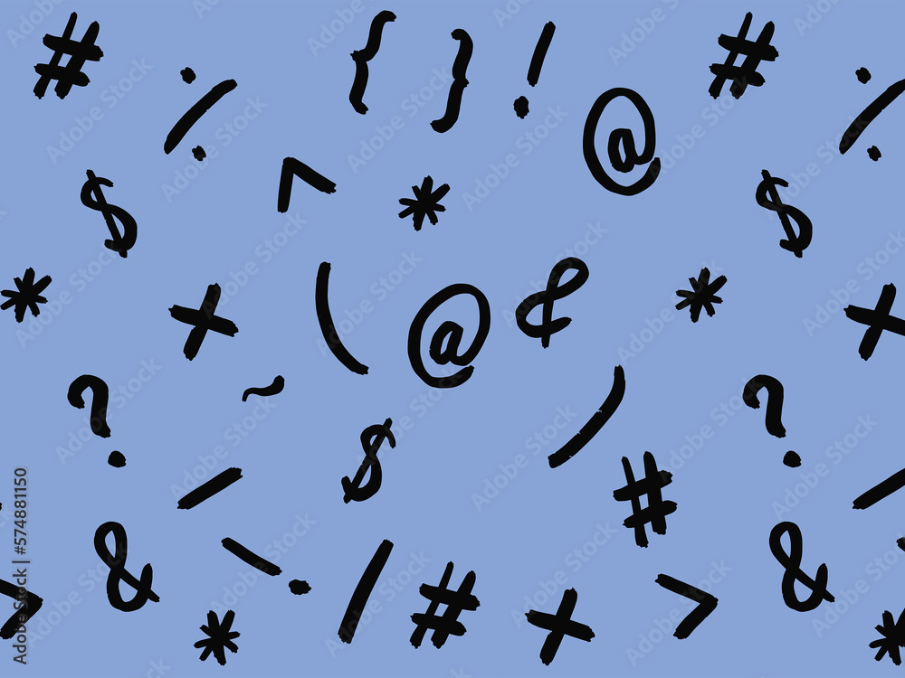 pattern with the image of keyboard symbols. Punctuation marks. Template for applying to the surface. pastel blue background. Horizontal image. pattern with the image of keyboard symbols. Punctuation marks. Template for applying to the surface. pastel blue background. Horizontal image.