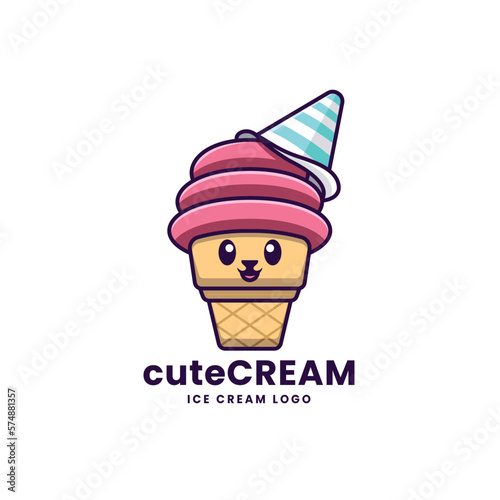 Cute Ice Cream Logo Illustration with Hat