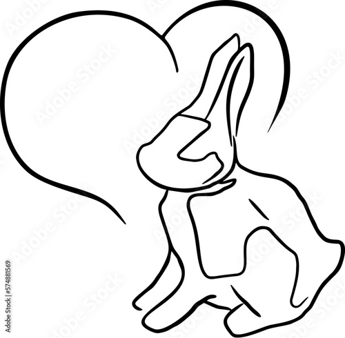 Bunny with a butterfly on a trove with a flower sketch art
