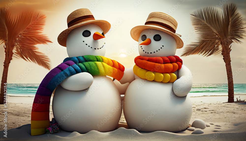 Obraz premium Snowman LGBT couple having vacation