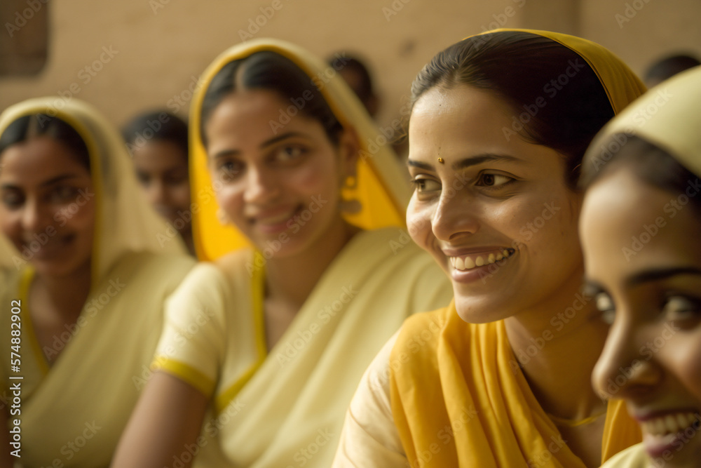 A group of smiling Indian women. Created with Generative AI technology.