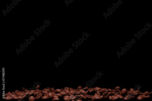 Flying roasted coffee beans drop in the air ,isolated on black background, 3d rendering.