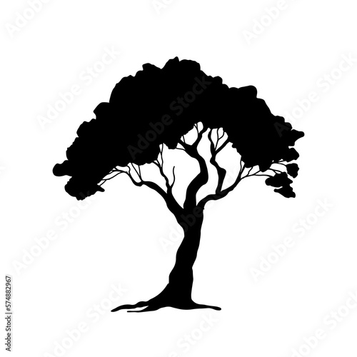 Hand drawn illustration clipart design. Tree silhouette collection on white background. Isolated vector design elements.
