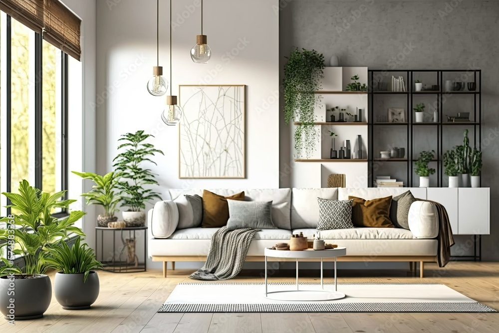 Modern living room design. Elegant home decor. Generative AI