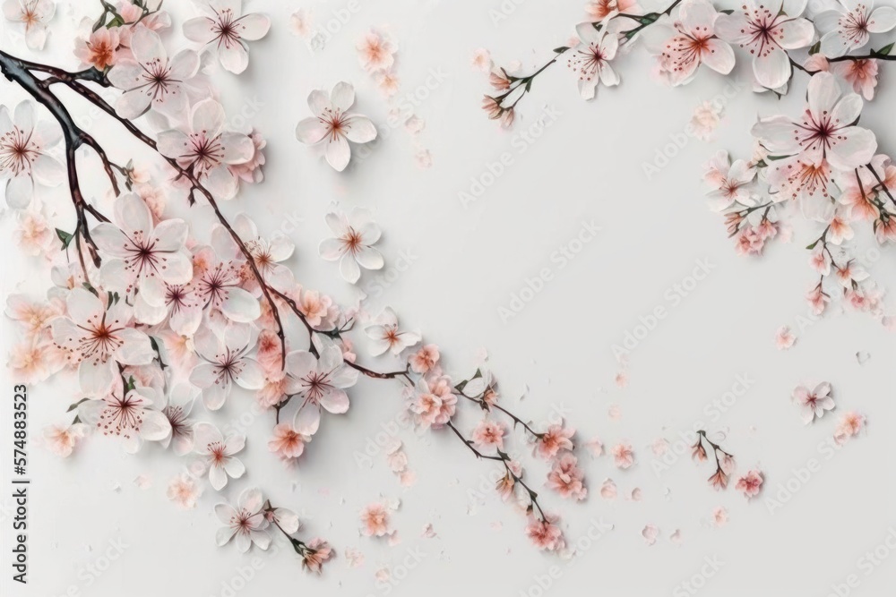 Cherry Blossoms on White Background (Generative AI)