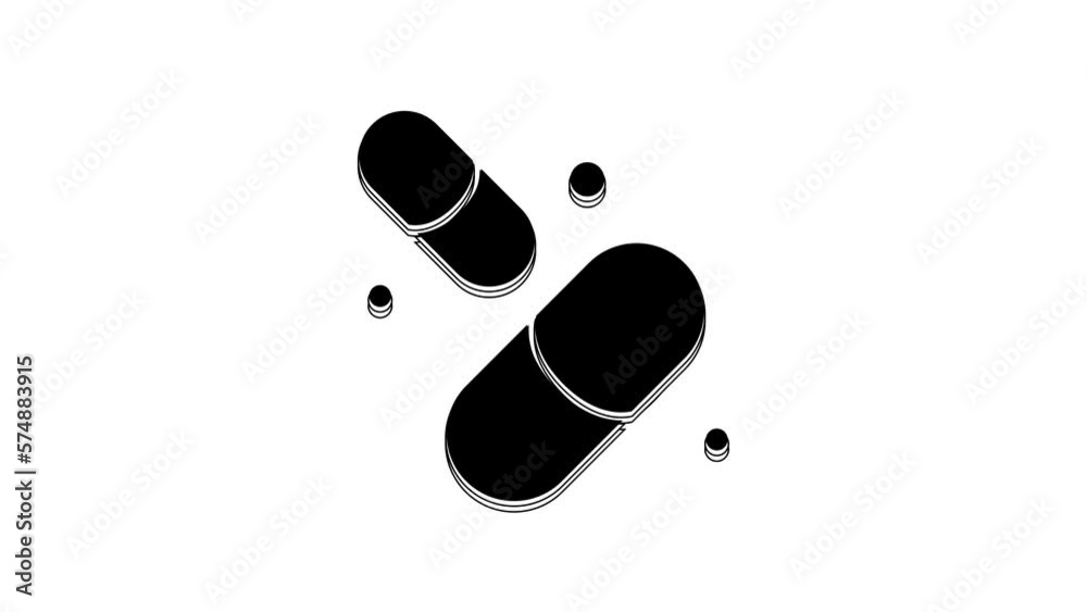 Black Vitamin complex of pill capsule icon isolated on white background. Healthy lifestyle. 4K Video motion graphic animation Black Vitamin complex of pill capsule icon isolated on white background. Healthy lifestyle. 4K Video motion graphic animation