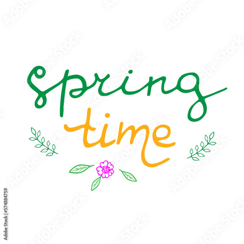 Vector illustration of spring time lettering isolated with decortive elements