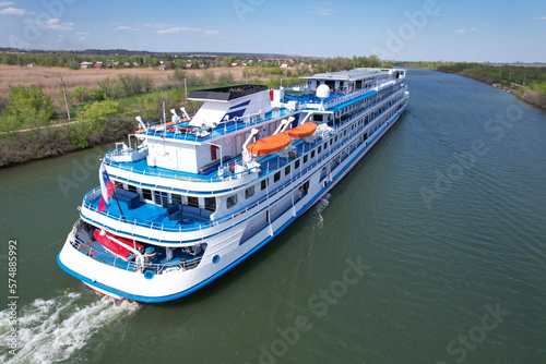 Passenger ship on a cruise on the Volga river in Volgograd in Russia photo