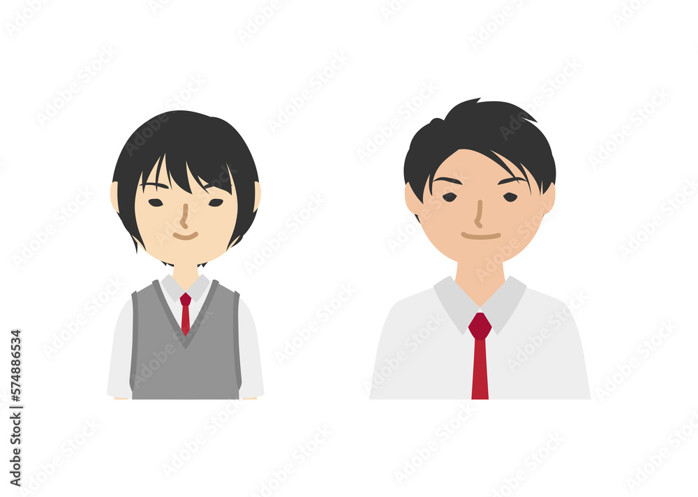 赤系の夏服を着た高校生たち(上半身)
赤系の夏服を着た高校生たち(上半身)