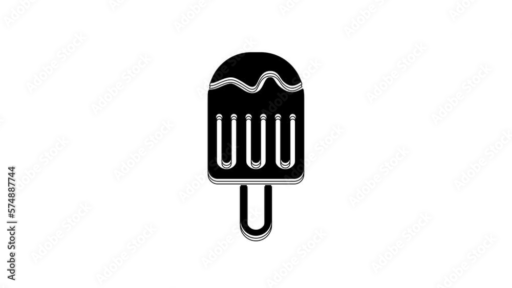 Black Ice cream on stick icon isolated on white background. Sweet symbol. 4K Video motion graphic animation