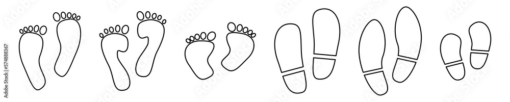 Footprint icons set. Various human footprints in black on transparent background. Footprint icons set. Various human footprints in black on transparent background.