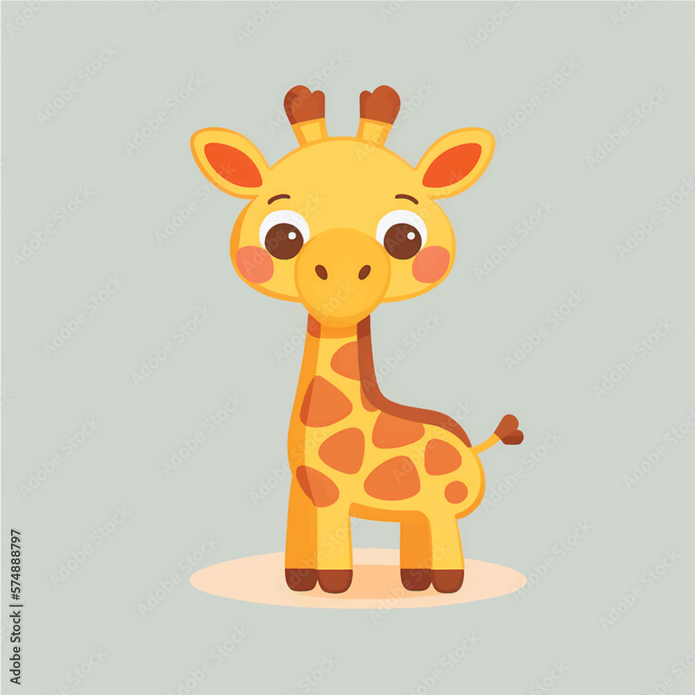 Fototapeta premium Cute Giraffe Vector Illustration with Nature Background for Kids: Adorable Safari Animal in Playful Vector Style Surrounded by Vibrant Trees and Leaves - Perfect for Children's Books, Educational Reso